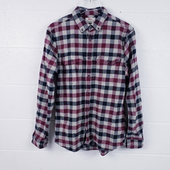 Fjallraven Skog Shirt Men’s Large Slim Fit Heavyweight Plaid Flannel Red Black - Picture 1 of 8